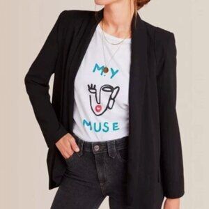 Anthropologie Cartonnier Black Open Front Blazer Striped Lining